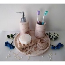 Marble Bej Serisi Banyo Seti, Sıvı Sabunluk Diş Fırçalığı Beton Aksesuar Takımı