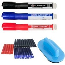 Kırtasiye Market Focuspoint Tahta Kalemi Seti 3 Renk 24 Adet Kartuş ve Tahta Silgisi ile Kullanıma Hazır