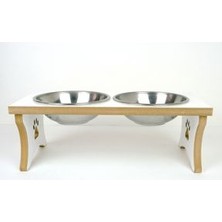 Ahşap Çelik Kaseli Büyük Irk Köpek Mama-Su Kabı STANTI-2*1000 Ml.