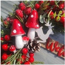 Lolipop Hobi Kırmızı Yapay Kokinali Mantarli Yılbaşı Kapı Süsü 35  cm , Kapı Süsü, Dekor