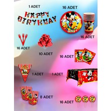 VibeHome 16 Kişilik Mickey Mouse Temalı Ultra Lü x  Set - Doğum Günü Parti ve Eğlenceli Etkinlikler