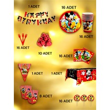 VibeHome 16 Kişilik Mickey Mouse Temalı Ultra Lü x  Set - Doğum Günü Parti ve Eğlenceli Etkinlikler