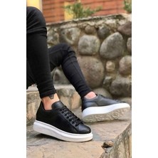 Pluvia Shoes Siyah Deri Bağcıklı Yüksek Tabanlı Erkek Sneaker Süet Malzeme ile Şık Tasarım