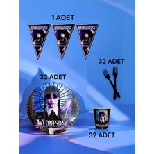 VibeHome 32 Kişilik Wednesday Temalı S Paket - Doğum Günü Parti ve Eğlenceli Etkinlikler