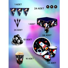 VibeHome 24 Kişilik Uzay Temalı Lü x  Set - Doğum Günü Parti ve Eğlenceli Etkinlikler