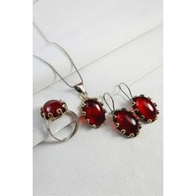 925 Ayar Gümüş Doğal Taşlı 3 Lü Set (Ayarlanabilir Yüzük Ölçüsü)