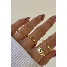 Ervalina 5'li Yüzük Seti Altın Rengi 1542 Modern Tasarım