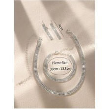 Zirkon 3 Sıra Gümüş Abiye Gelinlik Seti 15 cm+5 cm Kolye 30cm+13.5 cm Bilezik 4 cm Küpe