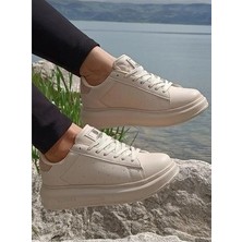 Darkstep 156 Ortopedik Ekru Cilt Günlük Kadın Spor Ayakkabı