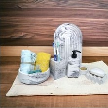 Marble Serisi Havluluk ve Sivi Sabunluk,diş Fırçalığı Beton Banyo Seti