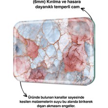 Kanallı Cam Kesme Tahtası - Cam Kesme Tablası Tam Kanallı Pembe Mermer Desenli 20 Cm X 30 Cm