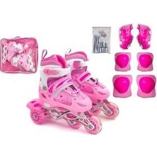 Paten Ayarlanabilir 2+1 Işıklı Metal Gövde Alıştırma Pateni Çantalı + Dizlik Hediyeli