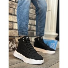 BOA BA0321 Gizli Bağcıklı Erkek Spor Bot Suni Deri Siyah Beyaz Ortopedik Taban ve Poliüretan Taban