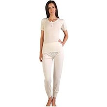 %70 Yün Kadın Beyaz Yarım Kol Fanila ve Alt Içlik Takım