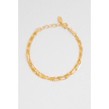 So CHIC İtalyan 18 Ayar Sarı Altın Kaplama 19 Cm Gümüş İkili Bileklik