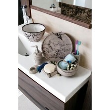 Mermer Desen Antrasit Beton Banyo Seti,tepsi,sıvı,katı Sabunluk,havluluk,mumluk