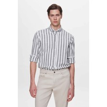 D'S Damat Ds Damat Comfort Haki Çizgili Gömlek