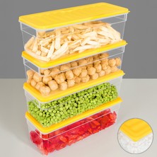 Meleni Home 4'lü Derin Buzdolabı Organizer Set Düzenleyici Saklama Kabı Mikrodalga Difriz Kabı 2470ML Sarı
