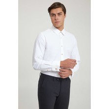 D'S Damat Ds Damat Slim Fit Beyaz Armürlü Smokin Gömlek 4HSS2GL282800