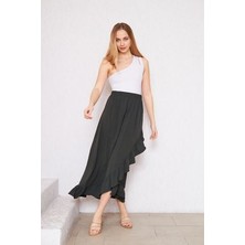 Haki Fırfırlı Ayrobin Yazlık Etek, Ayrobin Etek, Yazlık Etek, Hediye, Tesettür Etek, Etek, Ince Etek