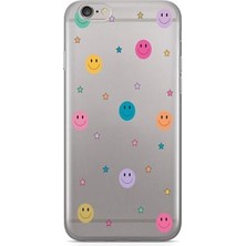 Iphone 6 / 6s Uyumlu Gülen Yüz ve Yıldızlar Tasarımlı Baskılı Şeffaf Telefon Kılıfı