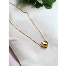 Çelik Minimal Kalp Balon Kolye - Kalp Figürlü Gold Renk Çelik Kadın Kolye