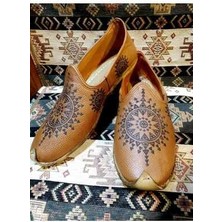 Yemeni Çarık  Lazerli Mdel Osmanlı Yemeni Dünyası Deri Yemeni Kahve Renk