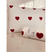 Uykulife Bordo Kalp Çift Kişilik Lastikli Çarşaf Seti