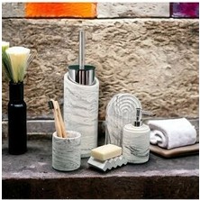 Marble Serisi Beton Banyo Seti ve Tuvalet Fırçalığı,sıvı,katı Sabunluk,diş Fırçalık,tepsi