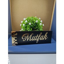 Dekoratif Mutfak Yazılı Gold Aynalı Pleksi Yazılı Siyah Mdf Yönlendirme Levhası 20X8 cm