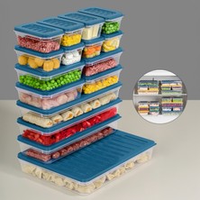 Meleni Home 16 Parça Mikrodalga ve Difrize Uygun Saklama Kabı - 1X2400ML 3X1170ML 4X600ML 8X240ML Mavi