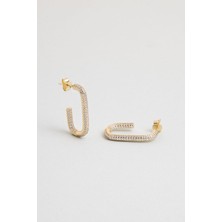 Minimal 18 Ayar Sarı Altın Kaplama Gümüş Dikdörtgen Küpe