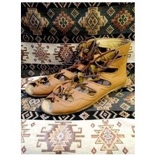 Yemeni (Çarık), Gladyatör Model, Bağcıklı Bot, Taba Renk.