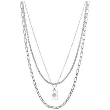 Üçlü Zincir Obje Detay Gümüş Renk Kolye