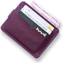 Vanilla Collection Unisex Süper Slim Deri Ince Model Kredi Kartılık & Kartvizitlik Cüzdan Kartlık Portföy Mor Floter