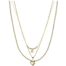 Üçlü Zincir Taş ve Kalp Kolye