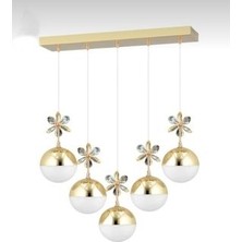 Bohem Aydınlatma Kelebek 5'li Sıralı Gold Üç Renk Ledli Kristal Taşlı Avize