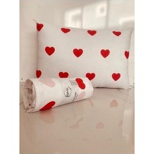 Uykulife Kırmızı Kalp Desen Çift Kişilik Lastikli Çarşaf Seti
