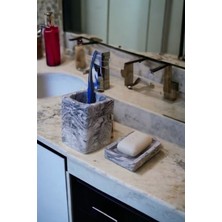Mermer Desen Beton Banyo Seti Diş Fırçalık Sabunluk