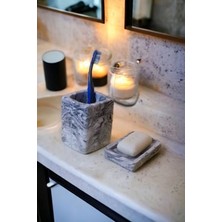 Mermer Desen Beton Banyo Seti Diş Fırçalık Sabunluk
