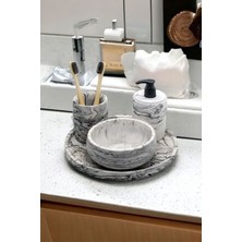 Mermer Desenli 4'lü Banyo Seti, Sıvı Sabunluk Diş Fırçalığı Beton Aksesuar Takım