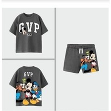 Yazlık Mickey Mouse Baskılı Oversize Bebek Çocuk Alt Üst Takım %100 Pamuk