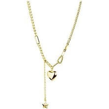 Kalp ve Yıldız Detay Zincir Kolye Gold