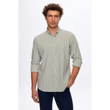 D'S Damat Ds Damat Regular Fit Haki Çizgi Desenli Gömlek 4HC02SN062650