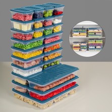 Meleni Home 25 Parça Mikrodalga Uyumlu Organizer Saklama Kabı - 1X2400ML 4X1170ML 8X600ML 12X240ML Mavi