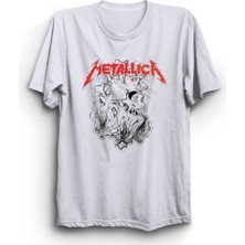 Metallica, New Red -01, Rock Metal Müzik Grubu, Unisex Beyaz %100 Pamuk Tişört