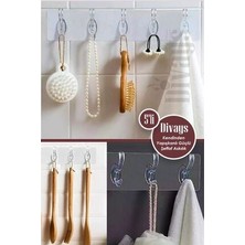 Kendinden Yapışkanlı Güçlü Şeffaf Askılık | Şeffaf Yapışkanlı Sihirli Askı 5 Adet Kancalı