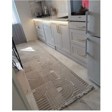 Aatoliarugs Dilara Bej Halı Pamuk Kaymaz Tabanlı Halı Bohem Halı Salon Halısı Koridor Mutfak Çocuk Odası Halısı