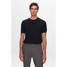 TWN Slim Fit Lacivert Düz Örgü Rayon Triko T-Shirt