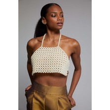 Straplez Inci Crop, Askılı Bluz Inci Kolye